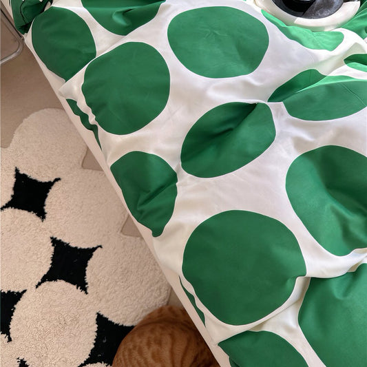 Grünes großes Polka-Punkt-Bettwäsche-Set