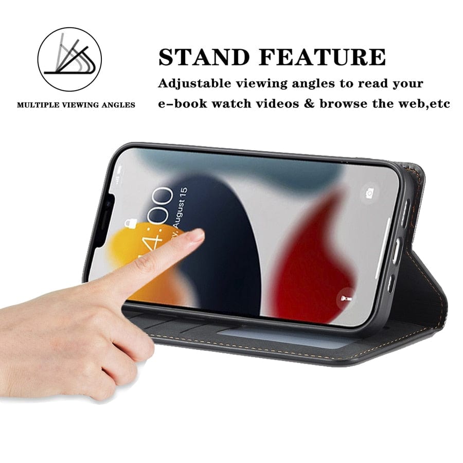 Frendorf | Lederhülle für iPhone 15 mit Brieftaschenformat | Magnetische Klapphülle mit Kartenfächern