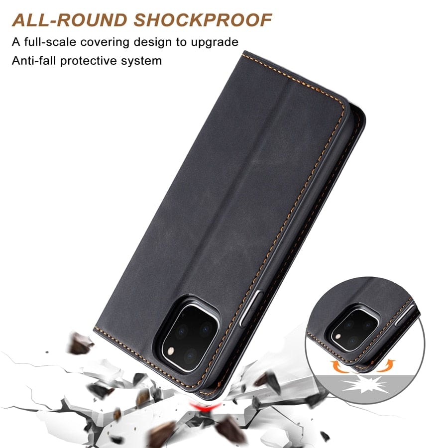 Frendorf | Lederhülle für iPhone 15 mit Brieftaschenformat | Magnetische Klapphülle mit Kartenfächern