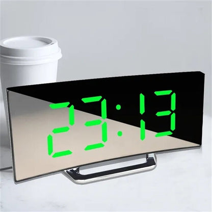 LED Digitaler Wecker – Gebogener Spiegelbildschirm, Tischwecker mit Schlummerfunktion, Elektronisches Tischdisplay, Schlafzimmer- und Wohnkultur