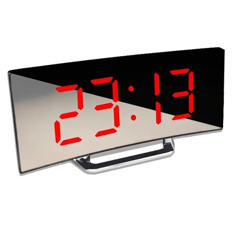 LED Digitaler Wecker – Gebogener Spiegelbildschirm, Tischwecker mit Schlummerfunktion, Elektronisches Tischdisplay, Schlafzimmer- und Wohnkultur