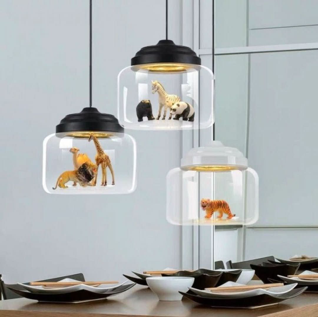 Kleiner Zoo | Hängelampe mit Glasschirm