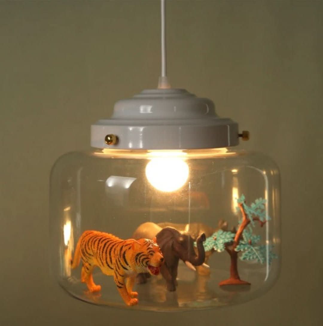 Kleiner Zoo | Hängelampe mit Glasschirm