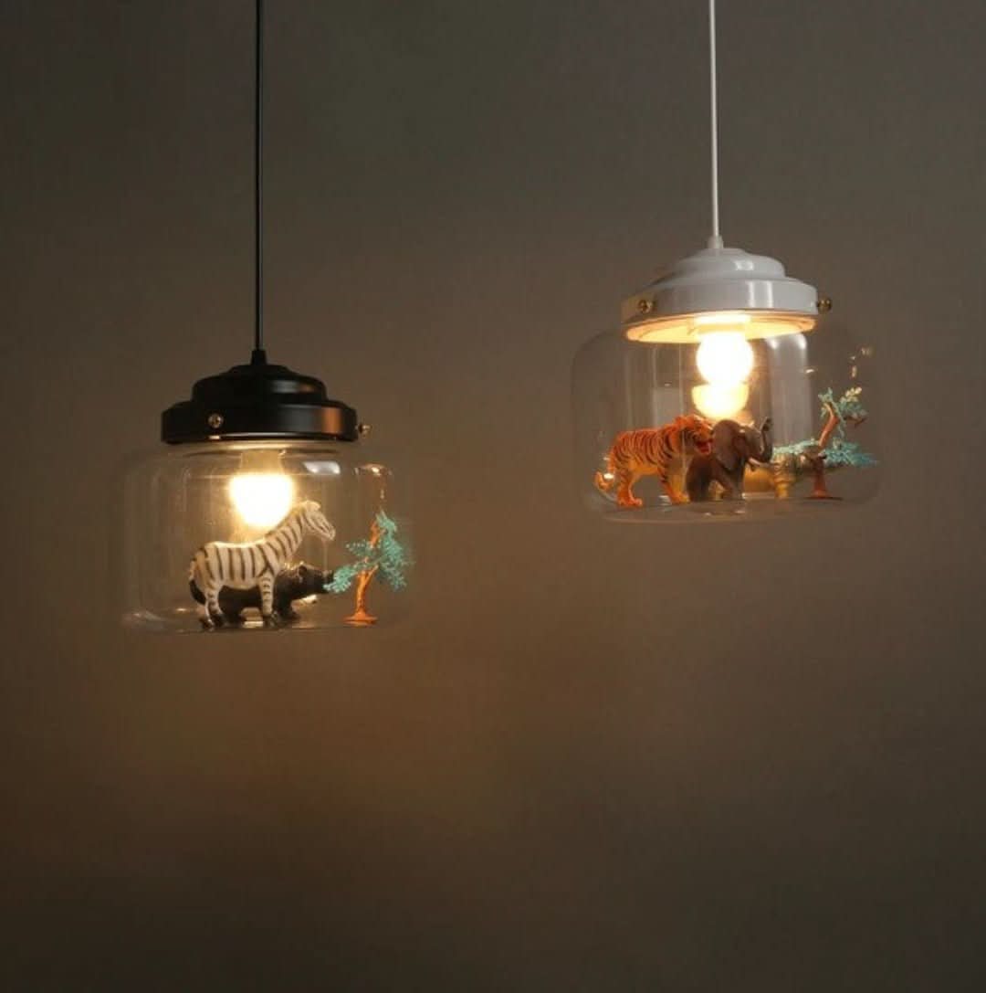 Kleiner Zoo | Hängelampe mit Glasschirm