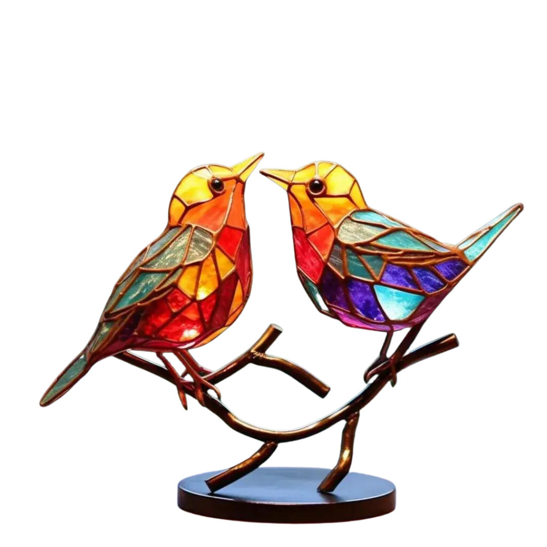 Frendorf | ElegantAviary | Bunte Vögel auf Ast Schreibtischornamente