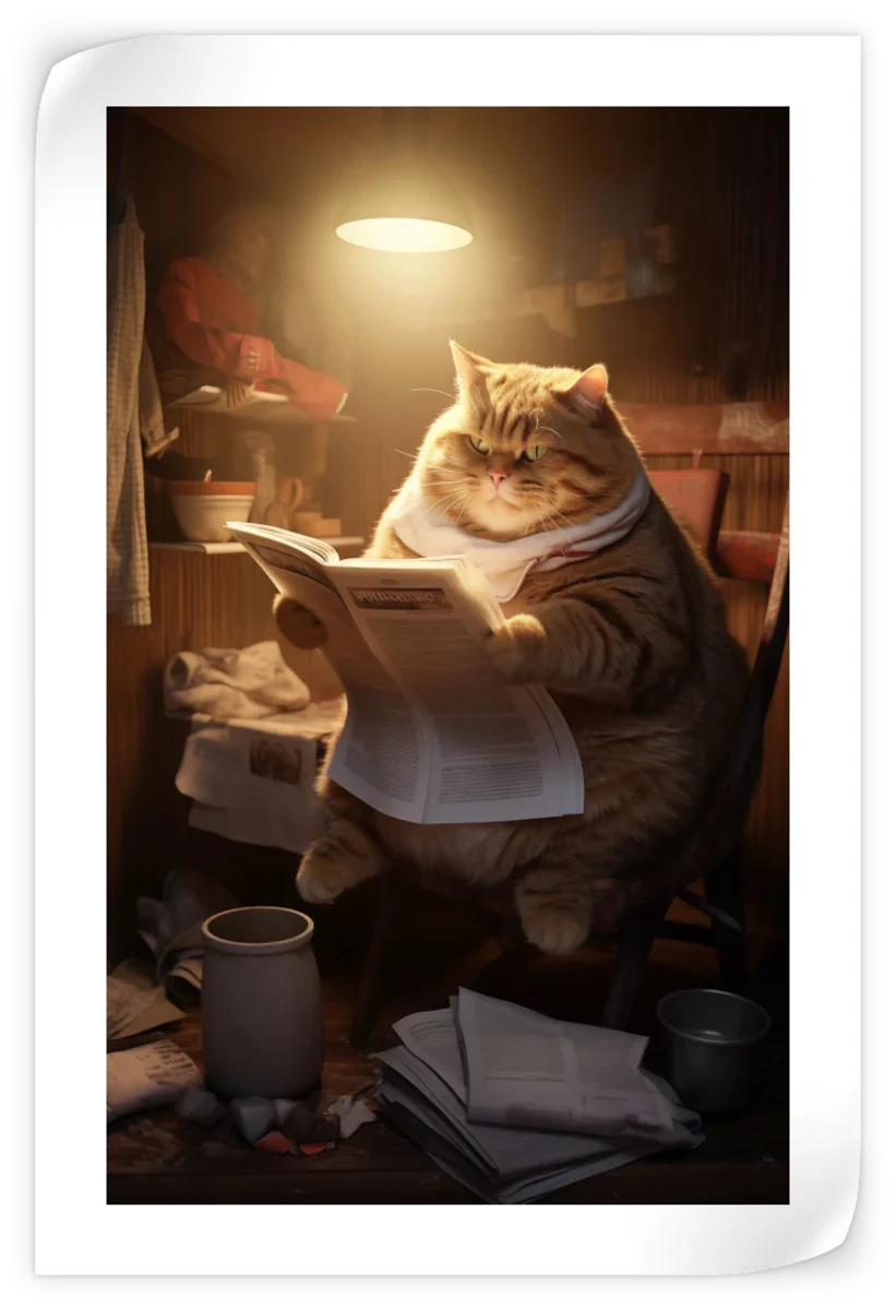Frendorf | Fette faule Katze lesende Wandkunst