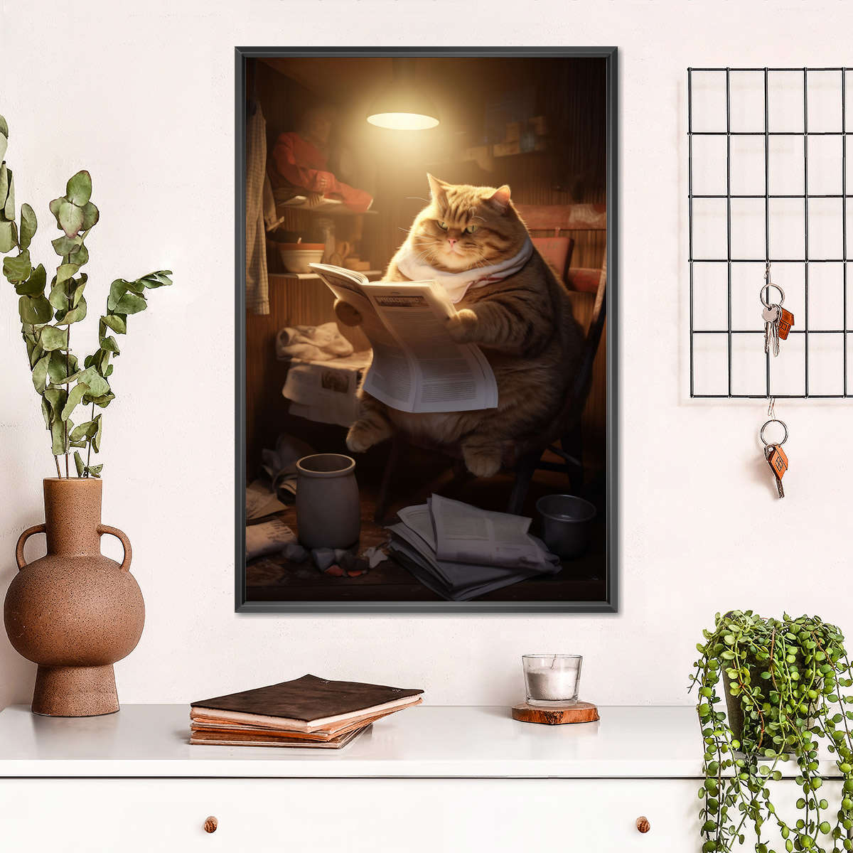 Frendorf | Fette faule Katze lesende Wandkunst