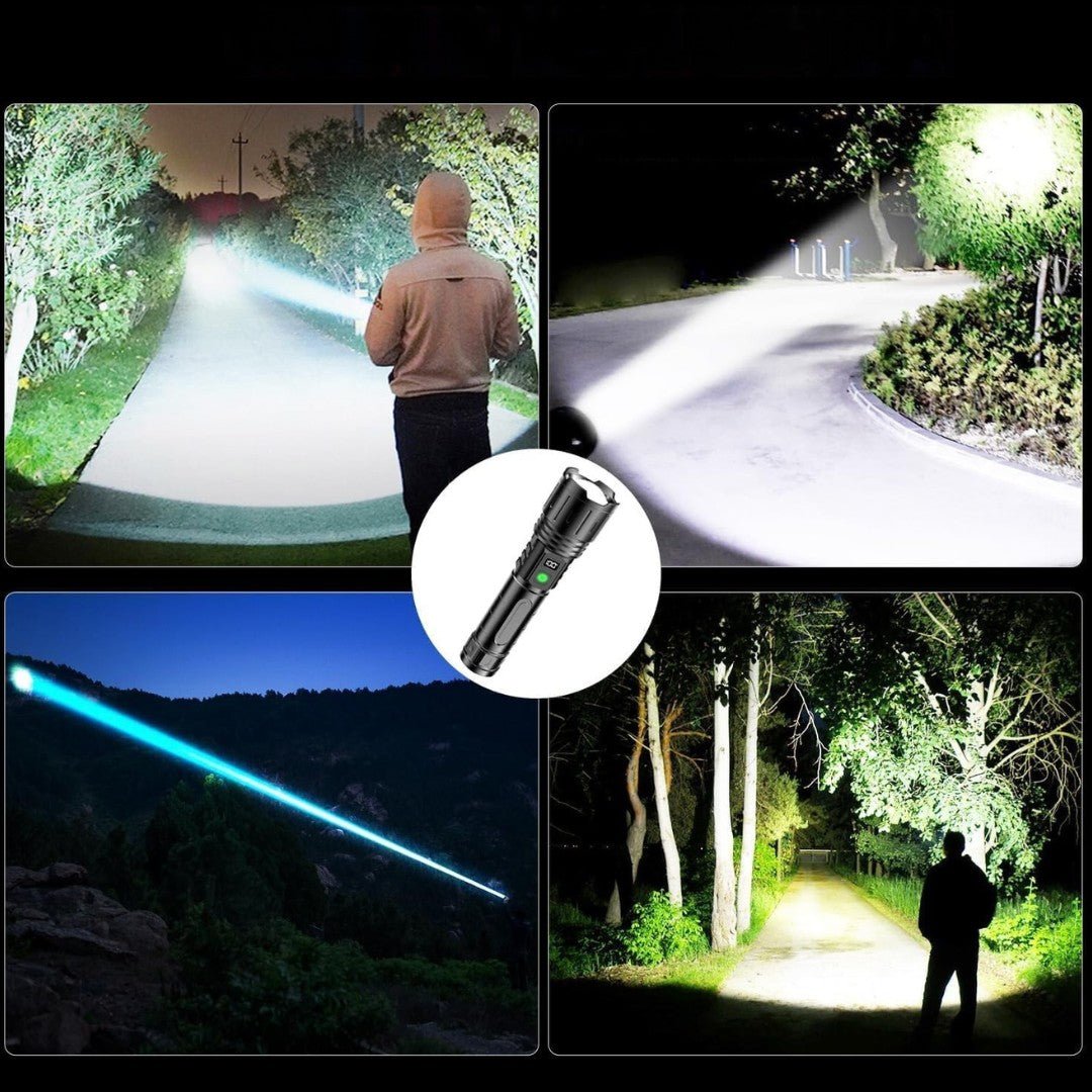 Frendorf | 100.000 Lumen wiederaufladbare LED-Taschenlampe | Wasserdicht, stoßfest & ideal für Wandern, Notfälle & Stromausfälle