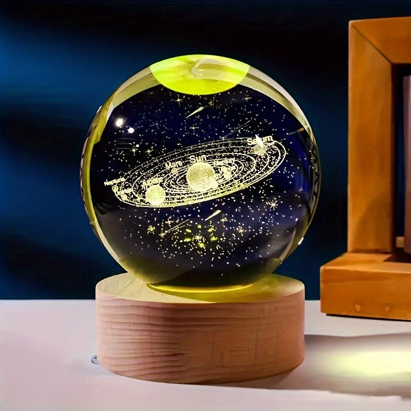 Frendorf | Lumisphere Nachttischlampe mit Holzfuß für eine magische Atmosphäre