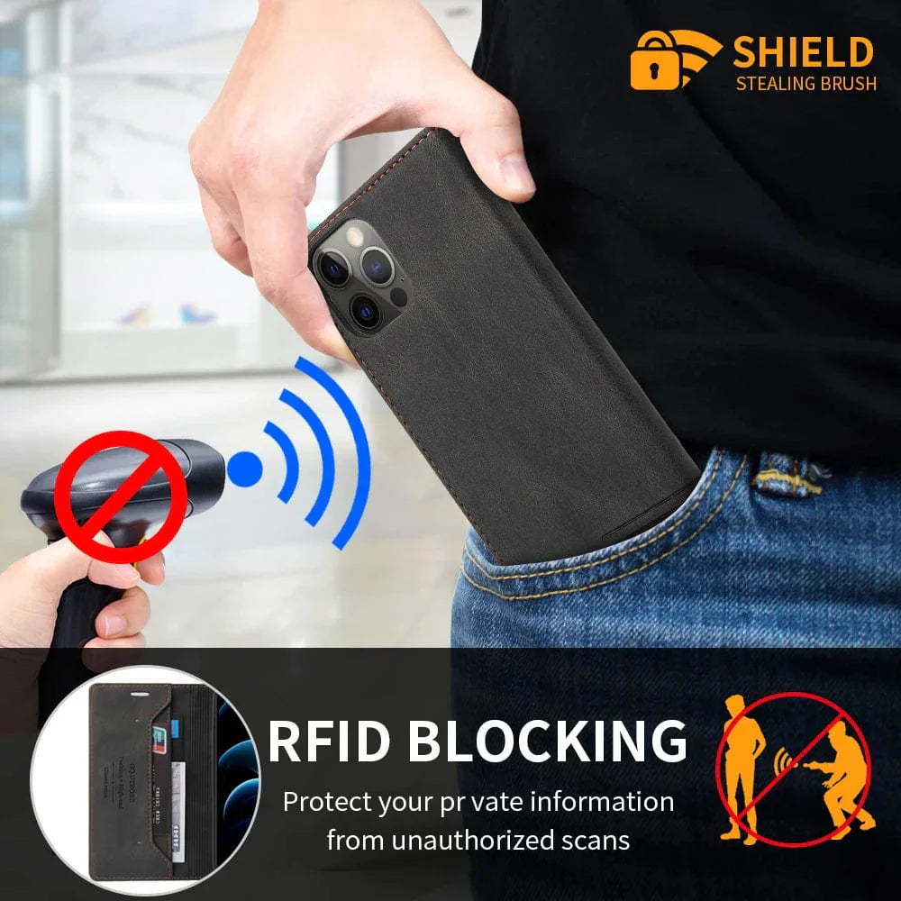 Frendorf | RFID Blockierende Magnetische iPhone Leder Flip Cover Geldbörse Hülle