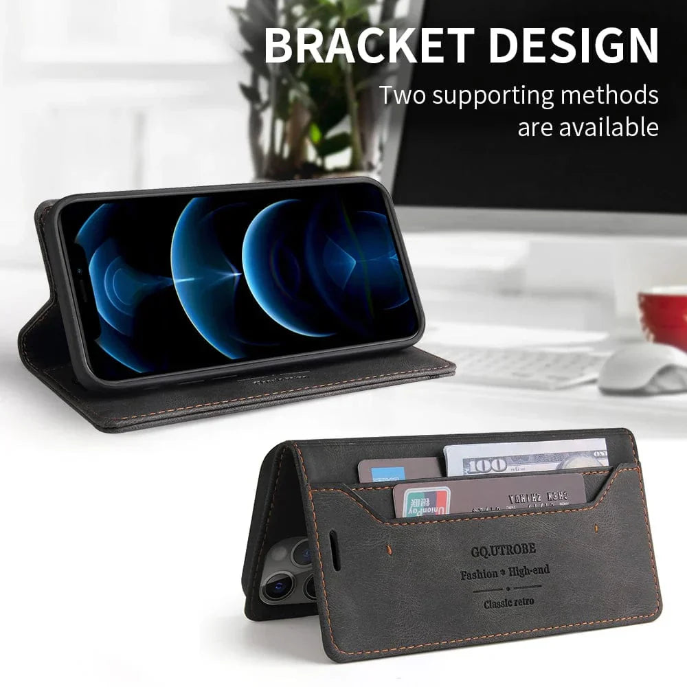 Frendorf | RFID Blockierende Magnetische iPhone Leder Flip Cover Geldbörse Hülle