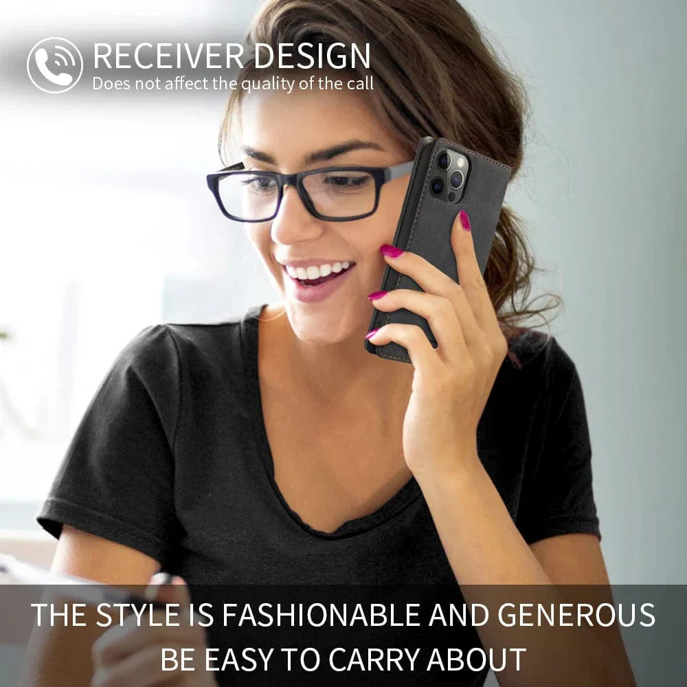 Frendorf | RFID Blockierende Magnetische iPhone Leder Flip Cover Geldbörse Hülle