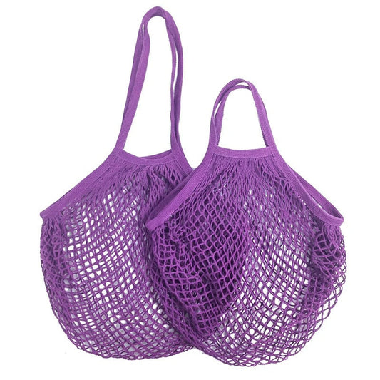 Frendorf | 35X36CM Lange Griffe Lila Farbe 100% Baumwolle Netz Einkaufsschnur Einkauf Netz Taschen