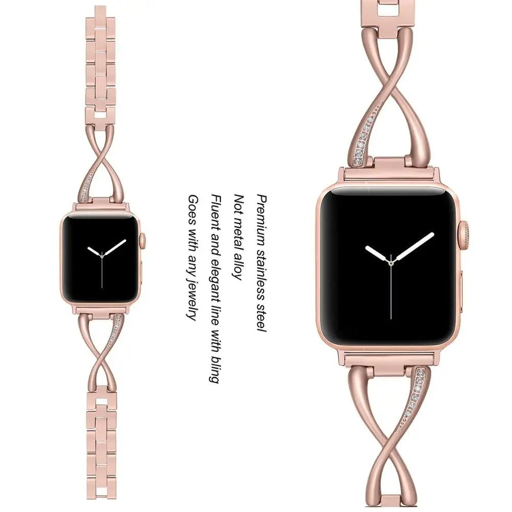 Frendorf | LuxeTwist Diamond Edelstahlband für Apple Watch Series 10 9 Ultra 1 2 – Damen Elegante Armbanduhr