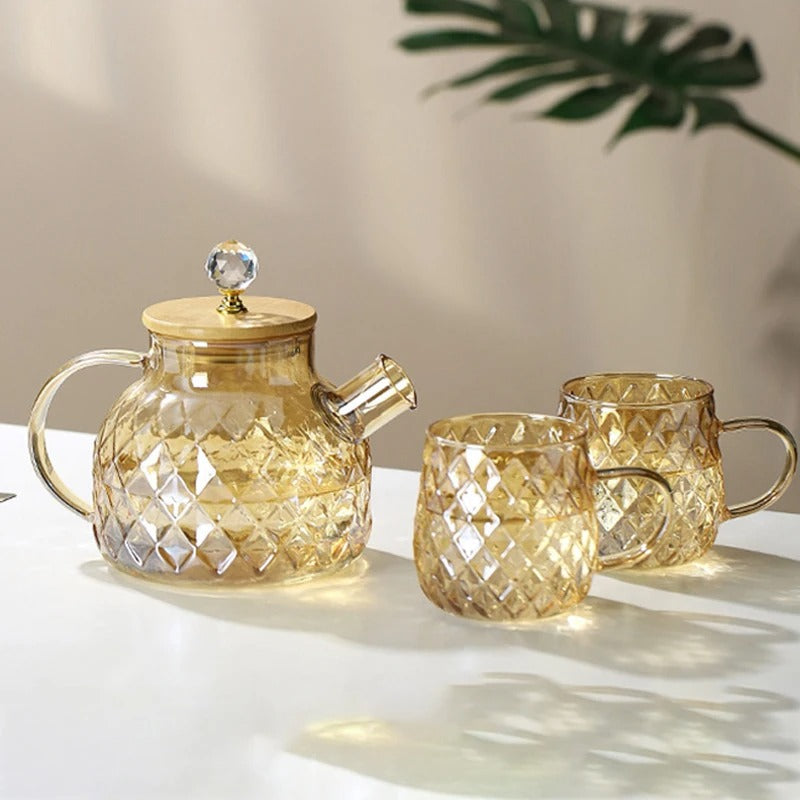 Klassische Kristall Teekanne | Glas & Holz