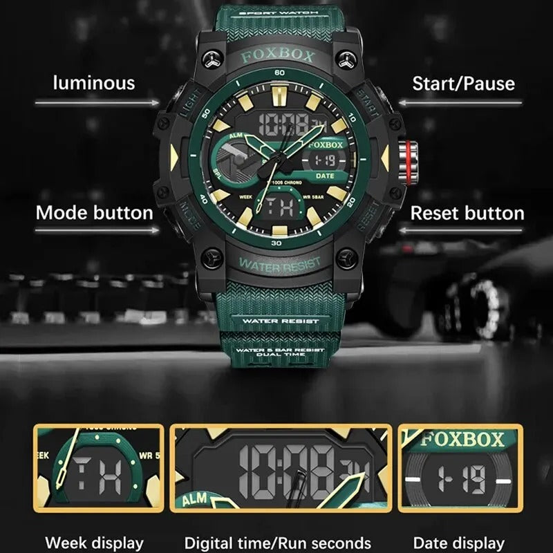 Frendorf | FoxBox: Robuste wasserdichte Chronograph Dual-Display-Uhr stoßfest