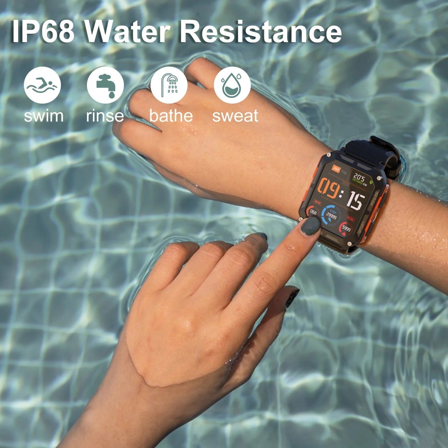 Frendorf | Herren Smartwatch – Digitale Uhr mit Fitness-Tracking, wasserdichtem Gehäuse und langer Akkulaufzeit für Arbeit und Fitness
