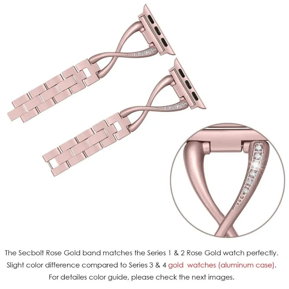 Frendorf | LuxeTwist Diamond Edelstahlband für Apple Watch Series 10 9 Ultra 1 2 – Damen Elegante Armbanduhr