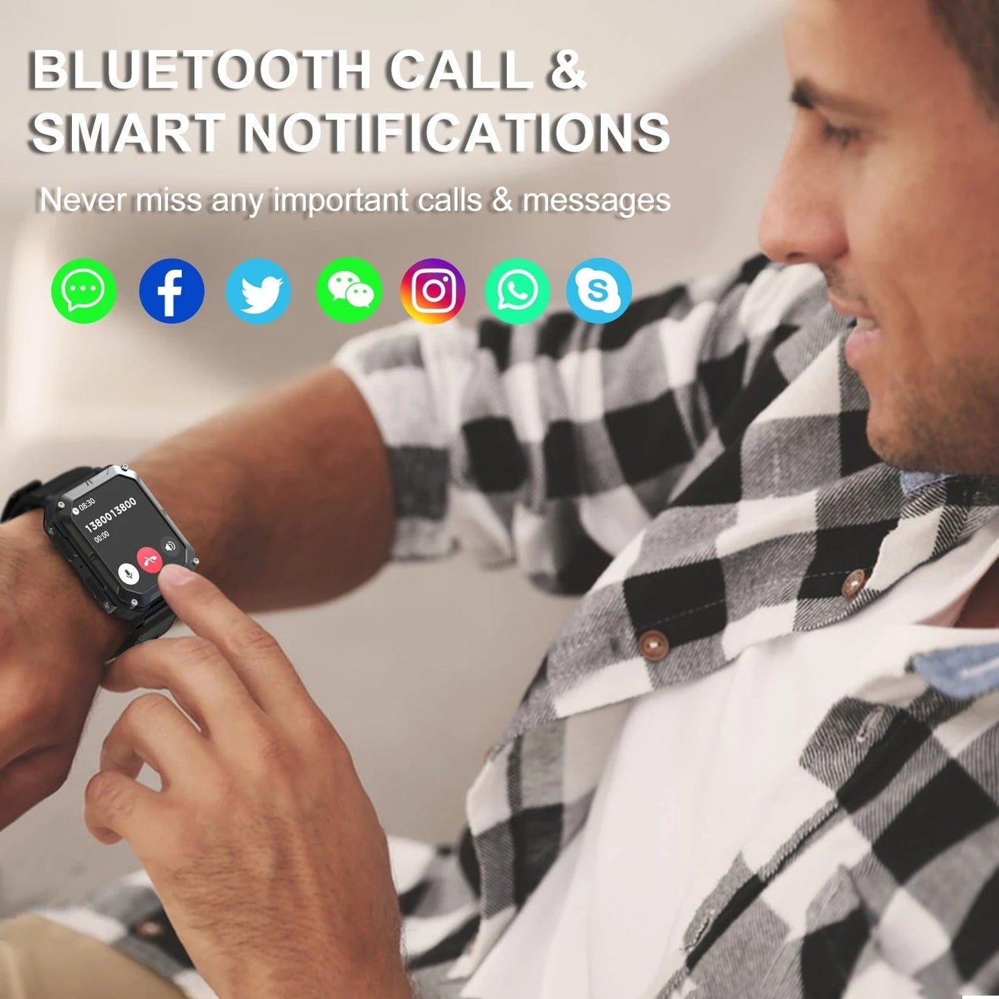 Frendorf | Herren Smartwatch – Digitale Uhr mit Fitness-Tracking, wasserdichtem Gehäuse und langer Akkulaufzeit für Arbeit und Fitness