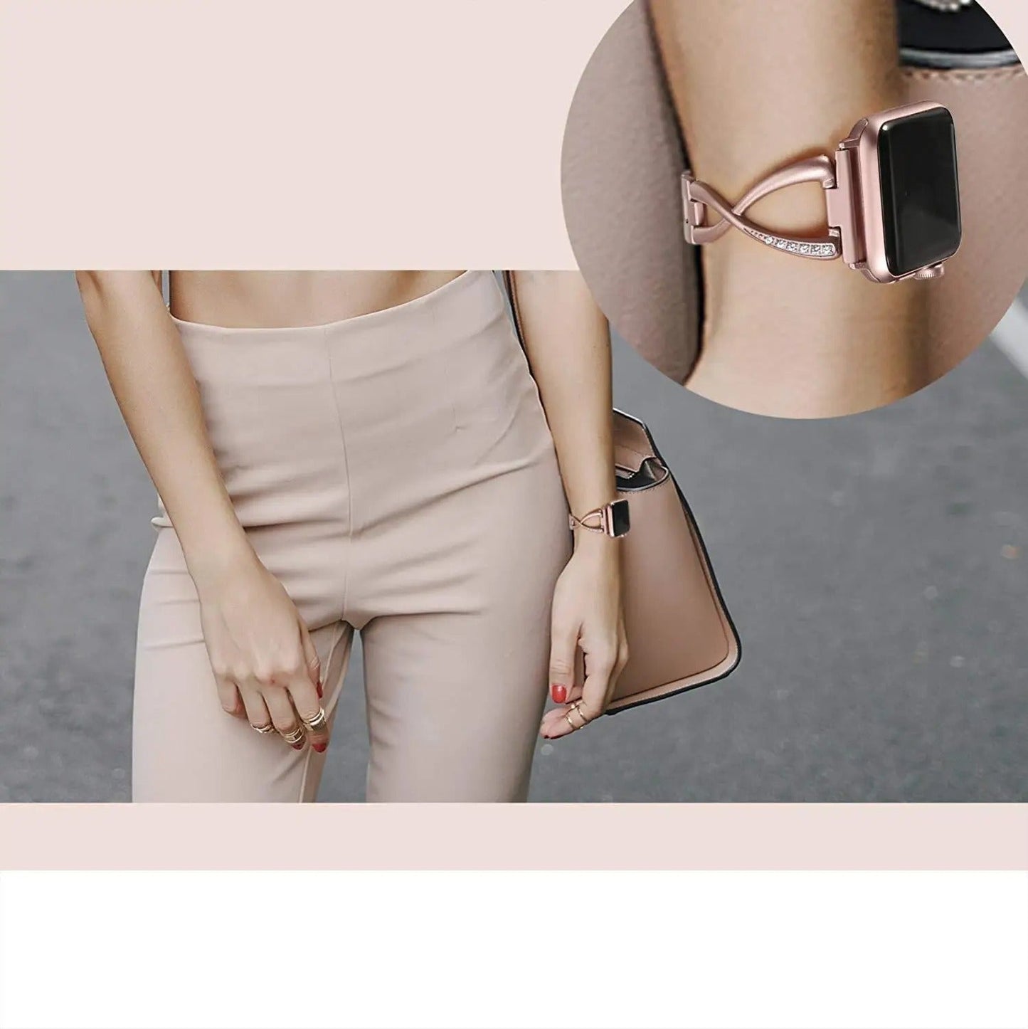 Frendorf | LuxeTwist Diamond Edelstahlband für Apple Watch Series 10 9 Ultra 1 2 – Damen Elegante Armbanduhr