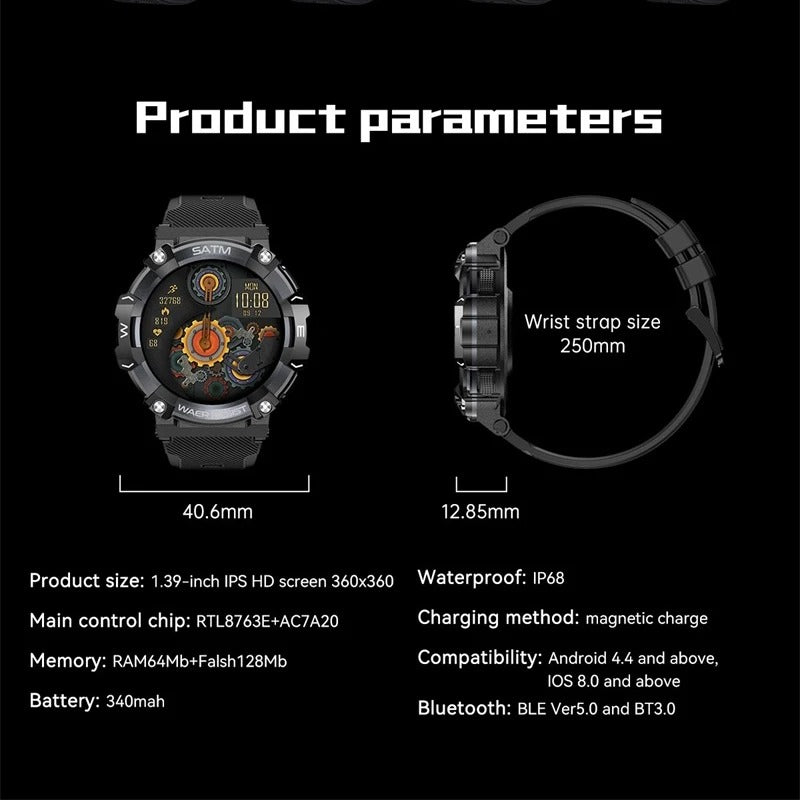 Frendorf | Titan PG Tactical Smartwatch – Robustes Militärdesign, wasserdicht, Herzmonitor und militärische Haltbarkeit