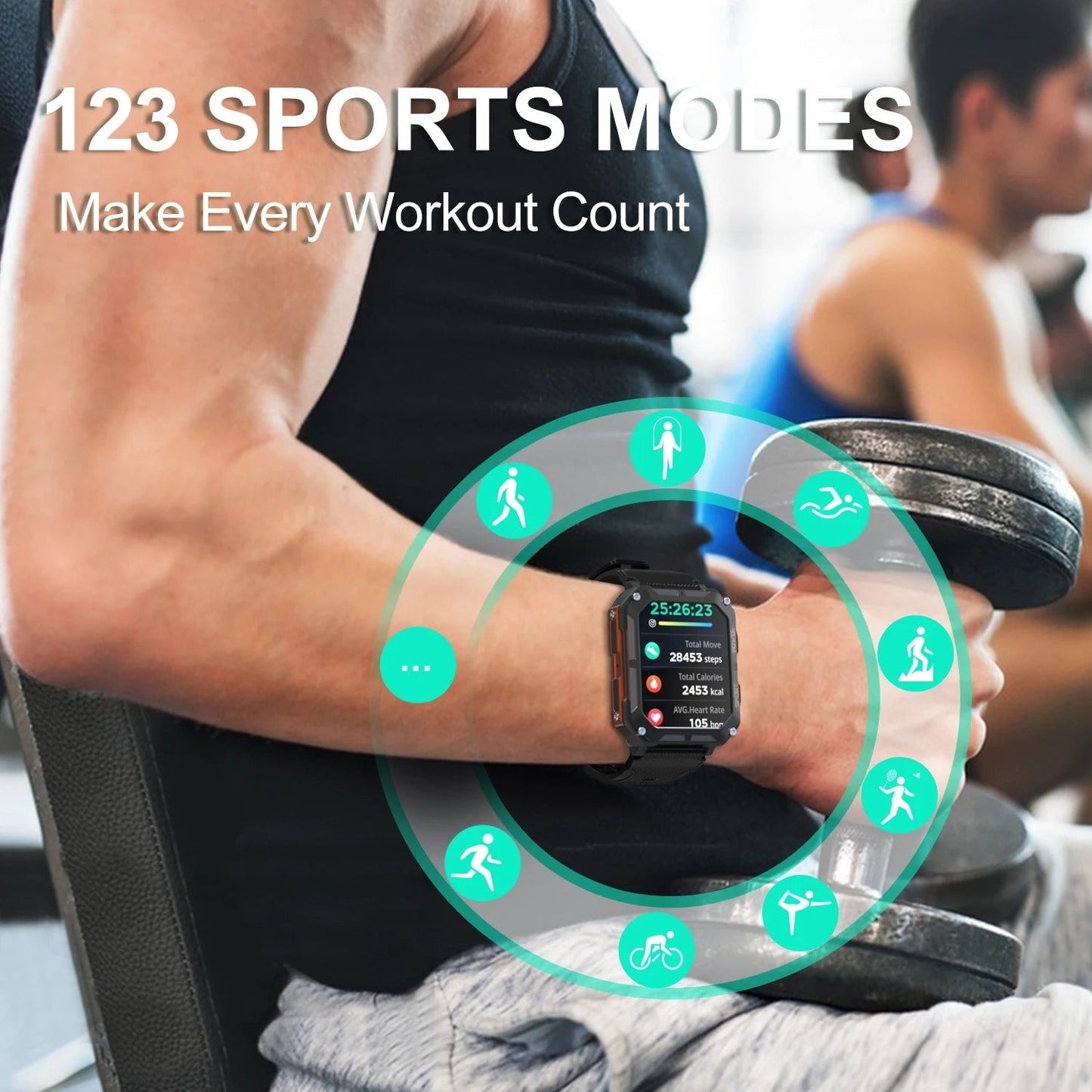 Frendorf | Herren Smartwatch – Digitale Uhr mit Fitness-Tracking, wasserdichtem Gehäuse und langer Akkulaufzeit für Arbeit und Fitness