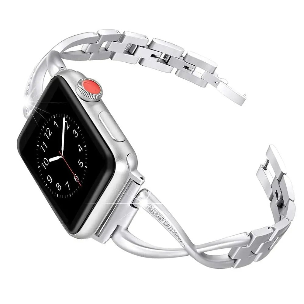 Frendorf | LuxeTwist Diamond Edelstahlband für Apple Watch Series 10 9 Ultra 1 2 – Damen Elegante Armbanduhr