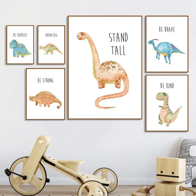 Cartoon Dinosaur Ermutigung - Leinwand Wandkunstdruck
