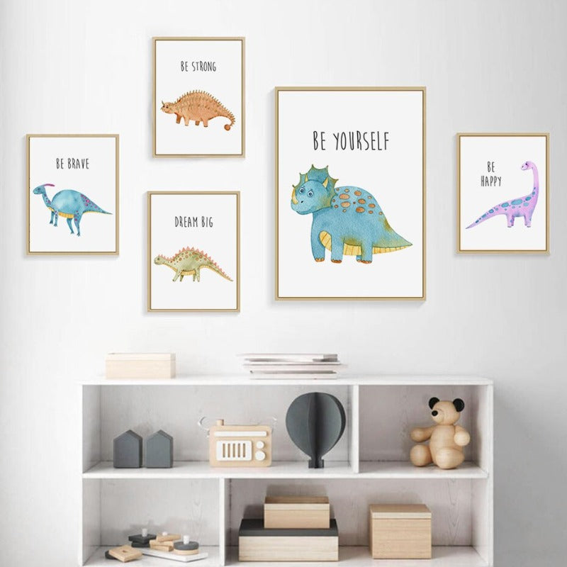 Cartoon Dinosaur Ermutigung - Leinwand Wandkunstdruck
