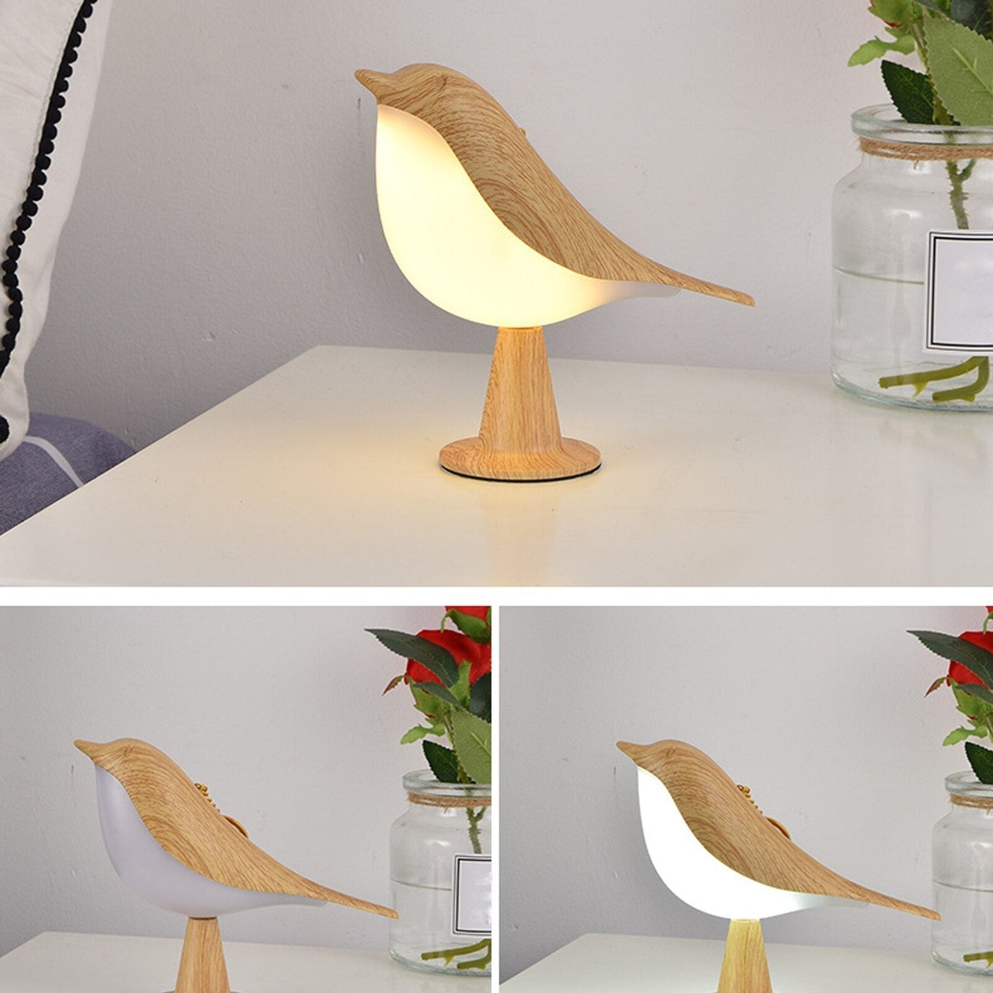 Frendorf | BirdGlow Dekorative Tischleuchte | Stilvolle Designer Lampe | Natürliche Materialien | Exklusive Deko für Zuhause