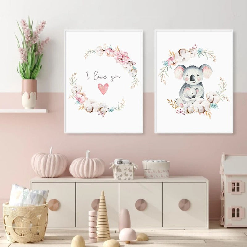 Loving Koala Mutter & Baby Girlande - Leinwand Wandkunst Druck