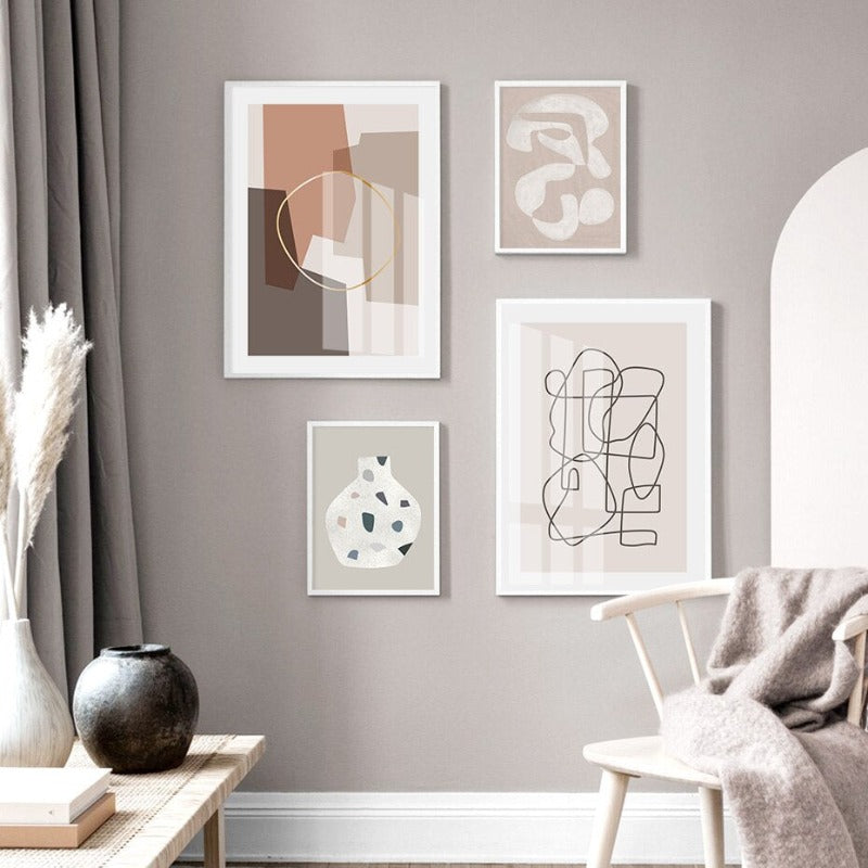 Moderne Neutrale Abstrakte Linienkunst - Leinwand Wandkunst Druck