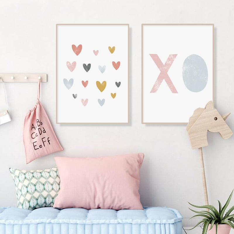 Schöne Regenbogen Cartoon Mädchen Kinderzimmer - Leinwand Wandkunst Druck