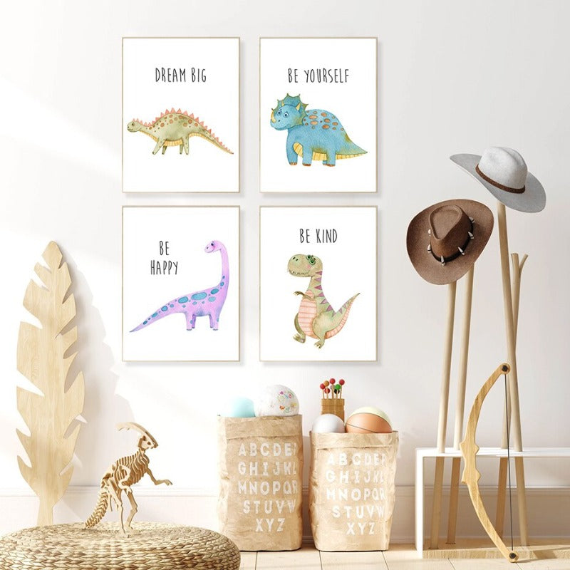 Cartoon Dinosaur Ermutigung - Leinwand Wandkunstdruck