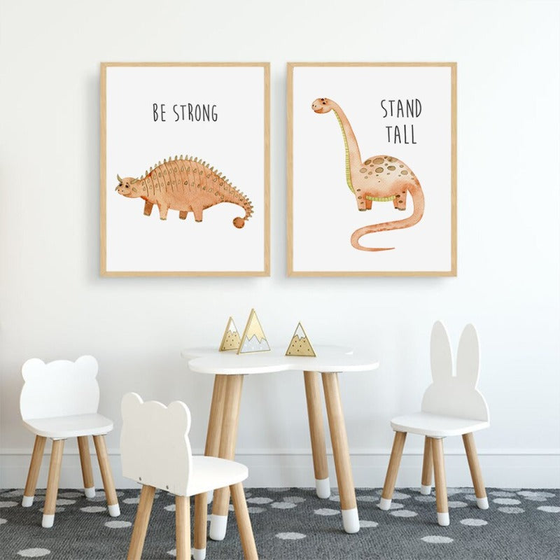 Cartoon Dinosaur Ermutigung - Leinwand Wandkunstdruck