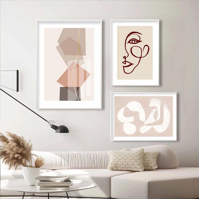 Moderne Neutrale Abstrakte Linienkunst - Leinwand Wandkunst Druck