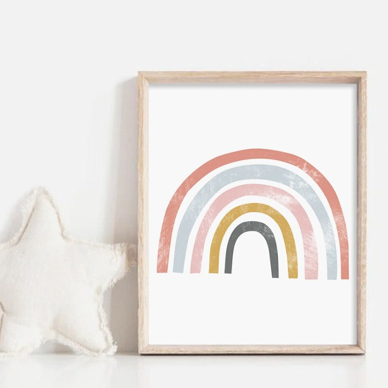 Schöne Regenbogen Cartoon Mädchen Kinderzimmer - Leinwand Wandkunst Druck