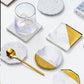 Marmoriertes Keramik-Untersetzer-Set mit Ständer