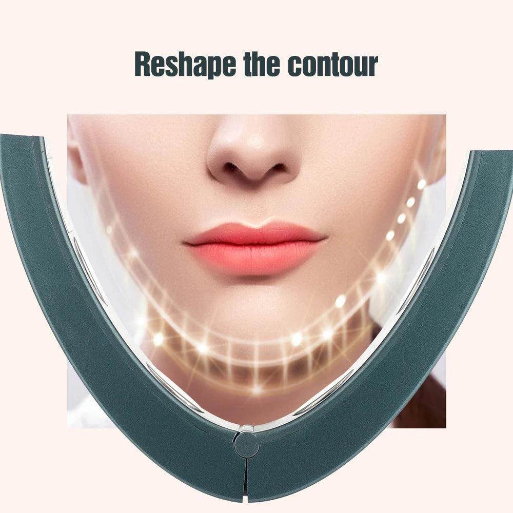 Frendorf | Microcurrent V-Gesicht Lifting Gerät 6Modi Erwärmte Hautverjüngung Doppelkinn V Gesicht Vibration Massagegerät Drahtlose Fernbedienung