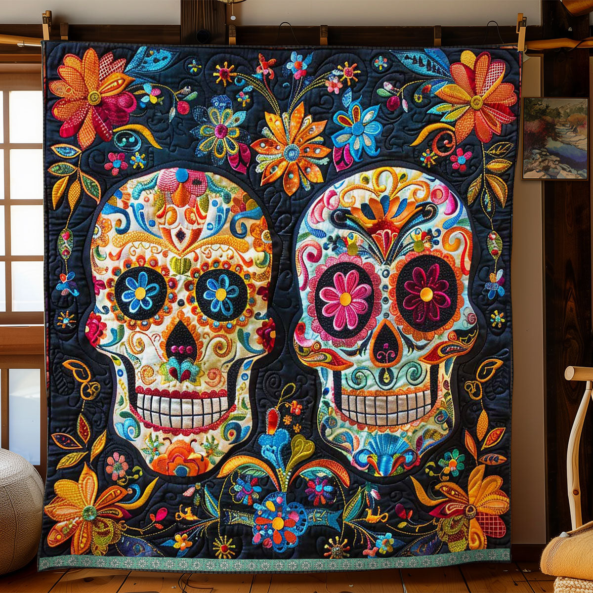 Calavera Zuckerskelette Tagesdecke