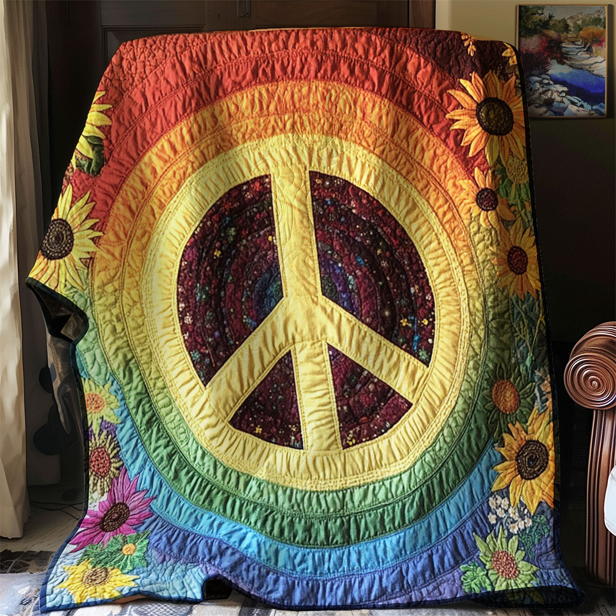 Sonnenblume Hippie Schild Quilt