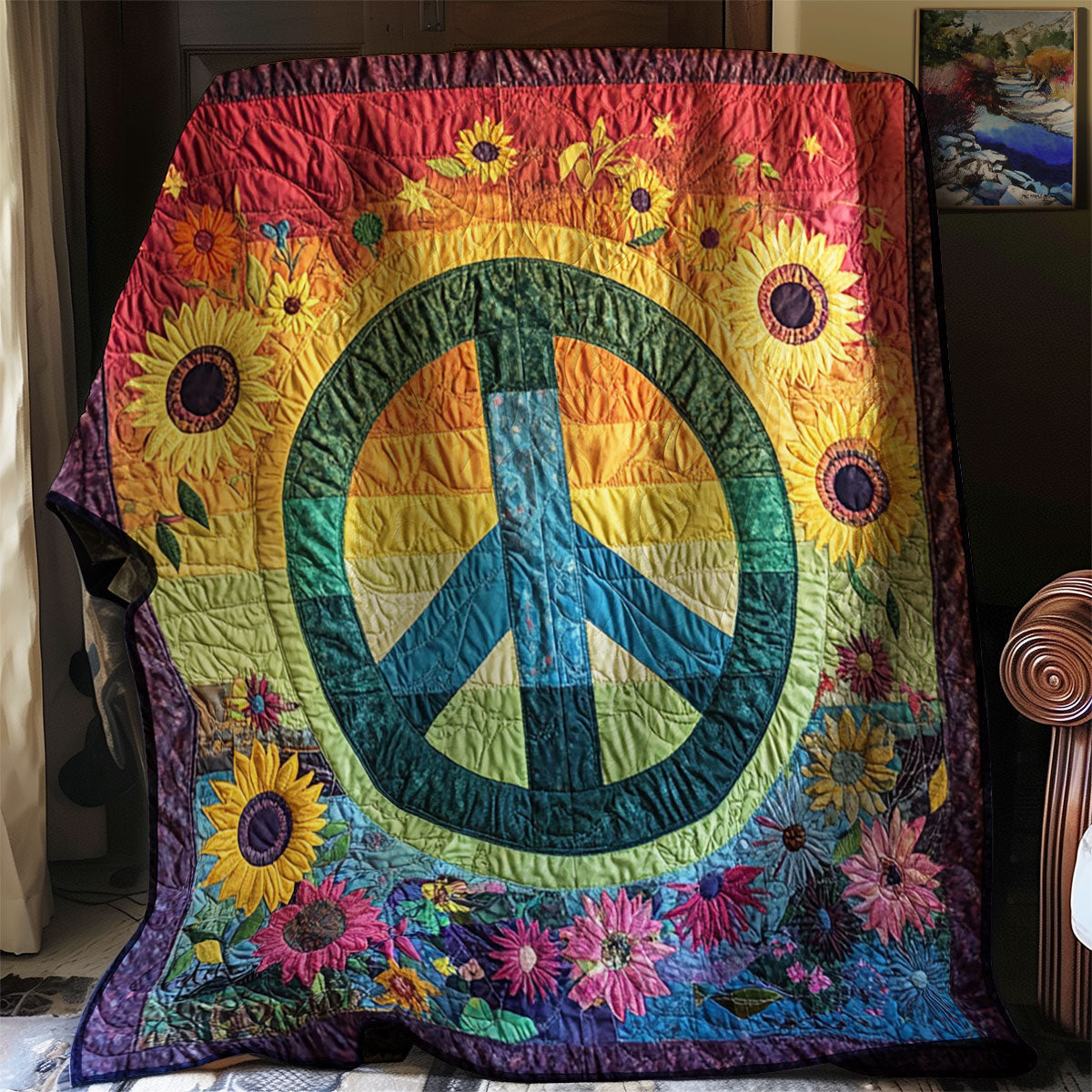 Sonnenblume Hippie Schild Quilt