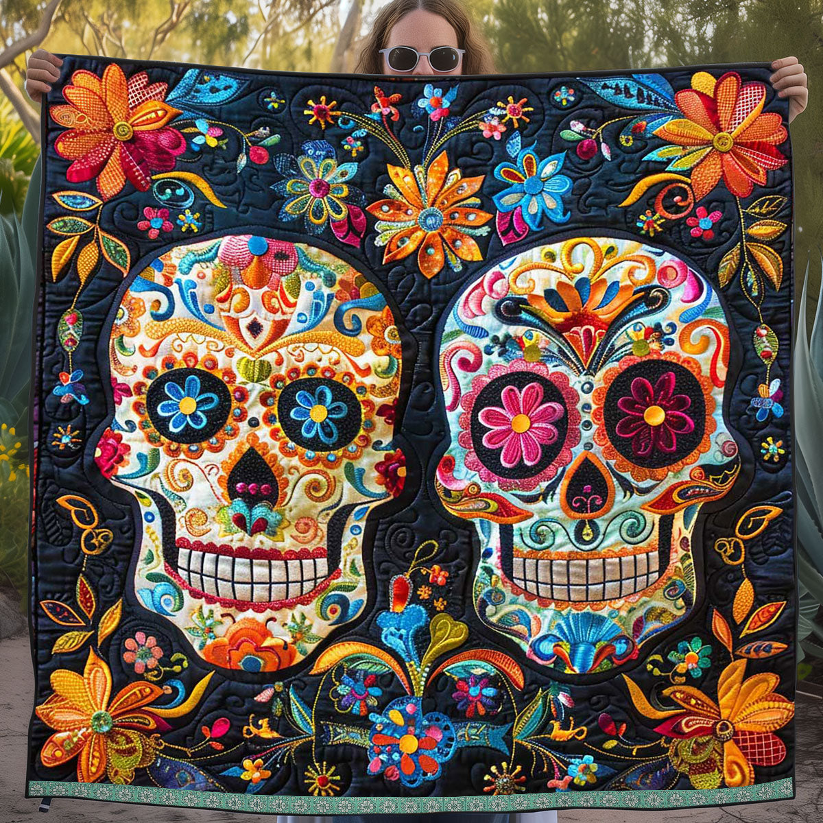 Calavera Zuckerskelette Tagesdecke