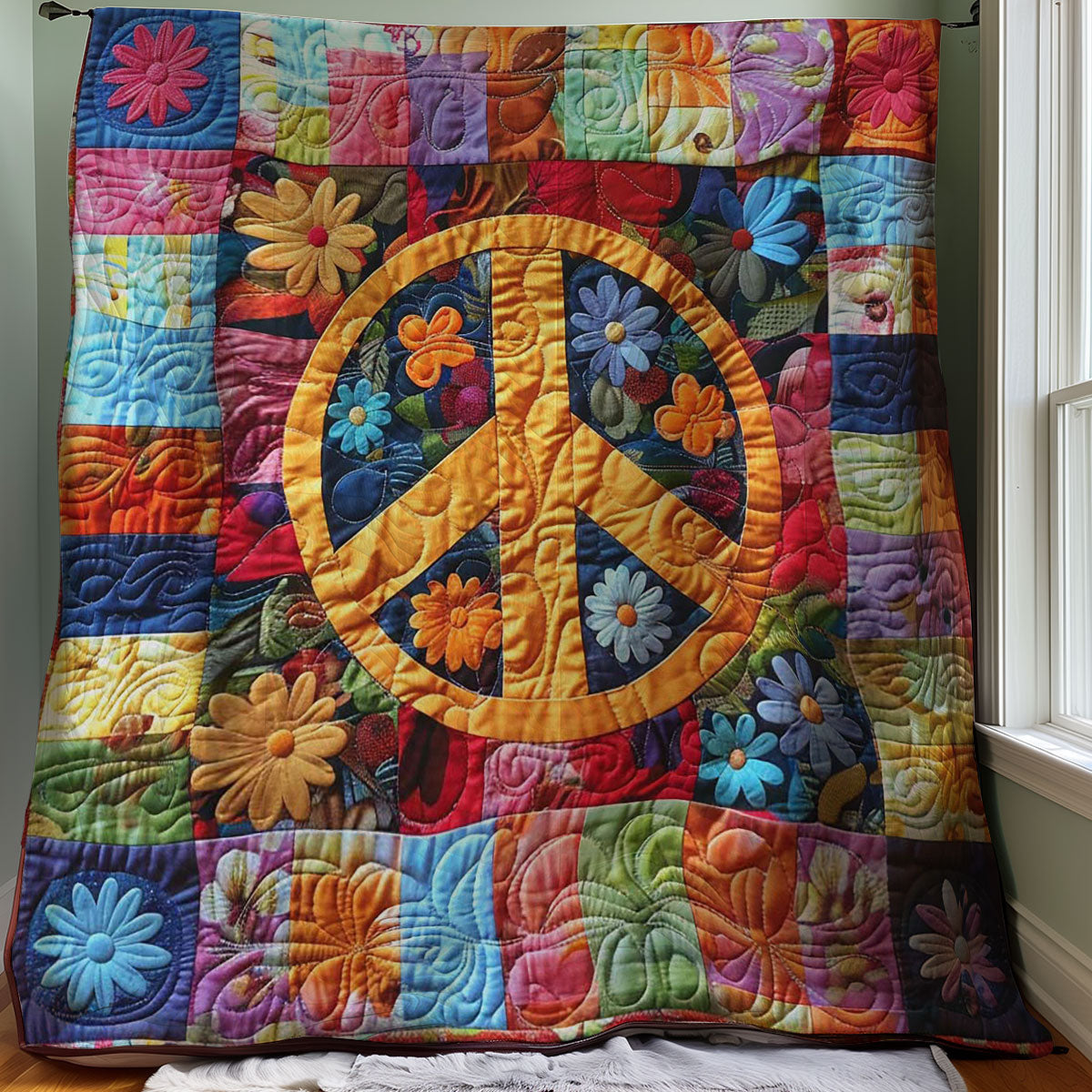 Trippy Hippie Zeichen Quilt