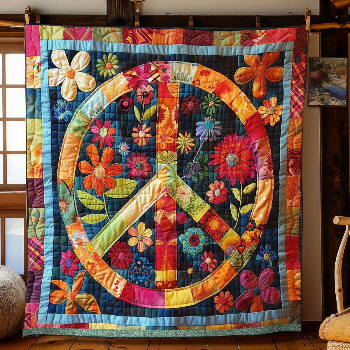 Trippy Hippie Zeichen Quilt