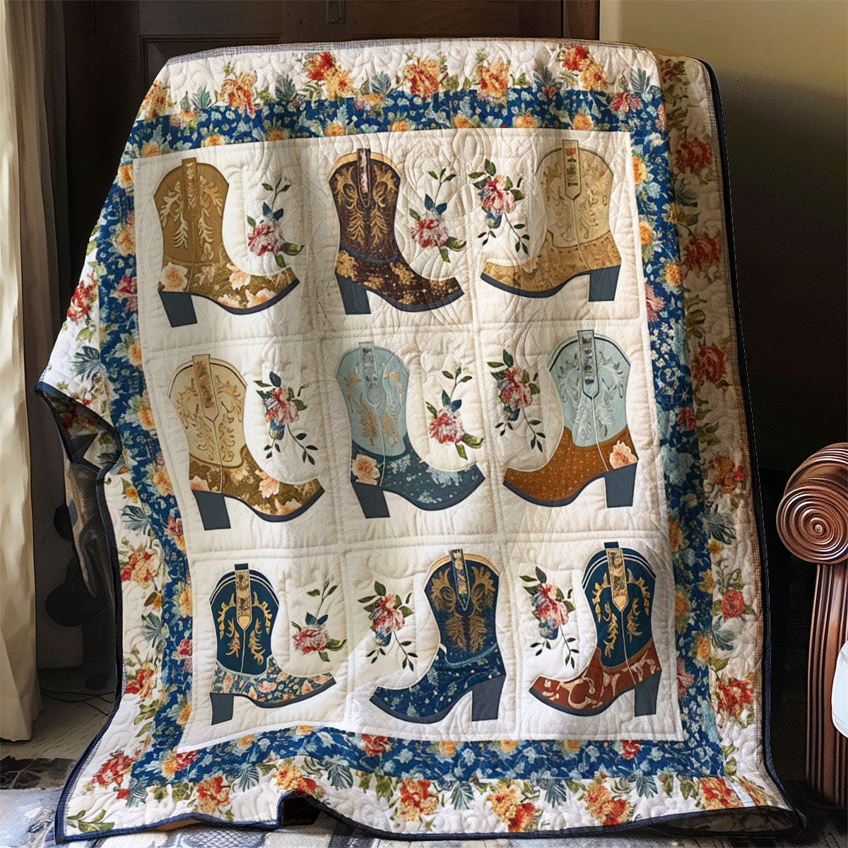 Floral Cowboy Boots Steppdecke