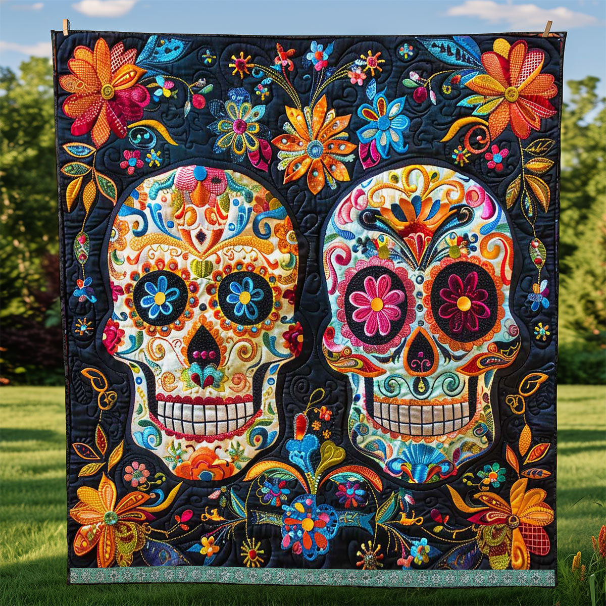 Calavera Zuckerskelette Tagesdecke