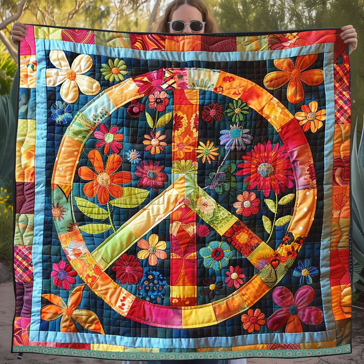 Trippy Hippie Zeichen Quilt