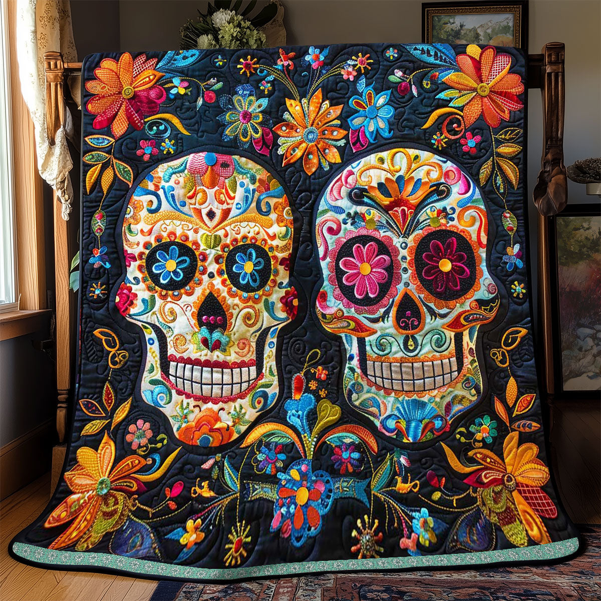 Calavera Zuckerskelette Tagesdecke