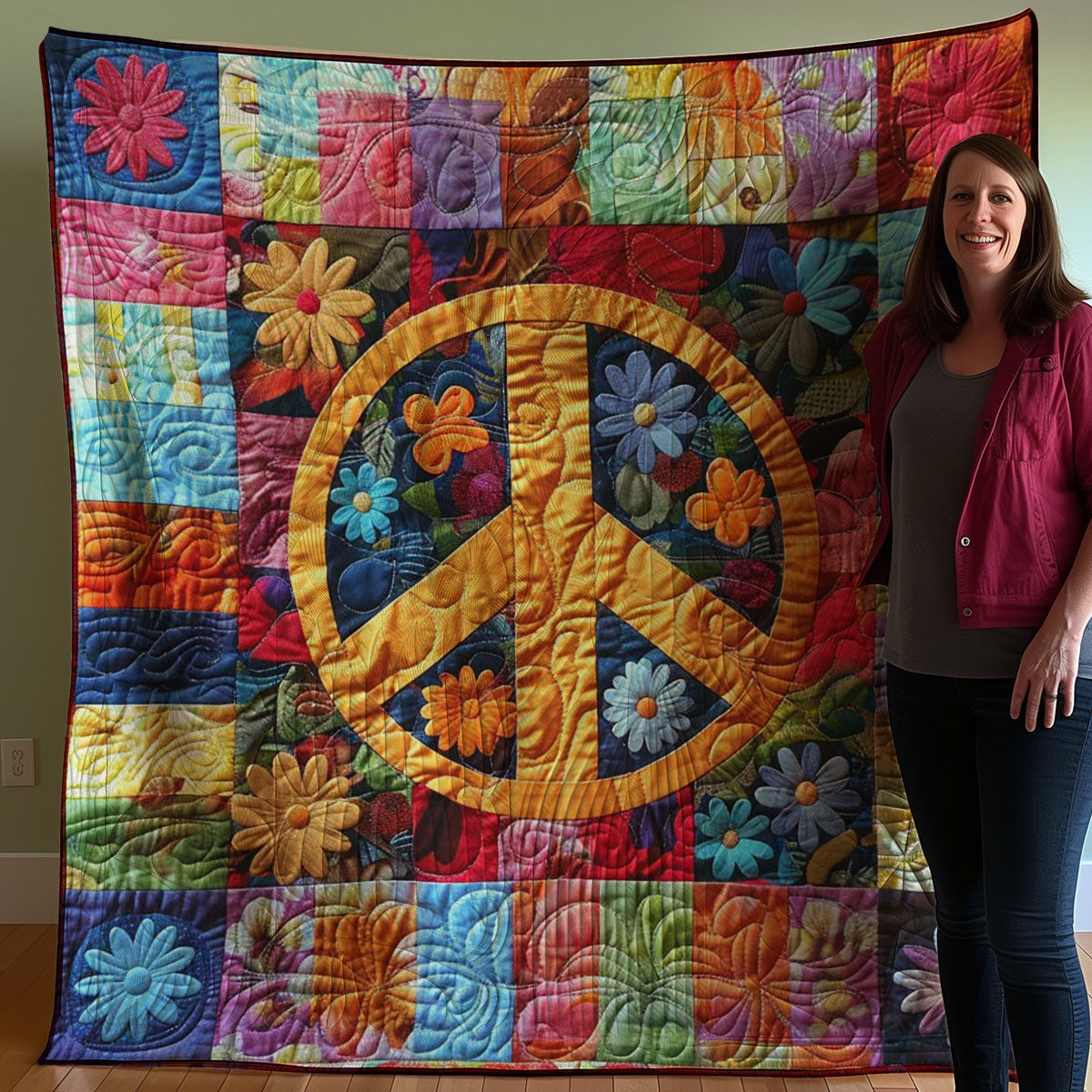 Trippy Hippie Zeichen Quilt